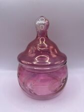 Vintage Princess House Cranberry Etched Glass Lidded Jar picture
