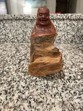 Chinese Cypress Wood Carved Happy Buddha Statue 9” Tall picture