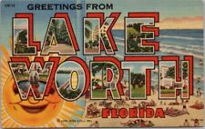 LAKE WORTH, Florida Large Letter Postcard Beach Scene / Curteich Linen - 1954 picture