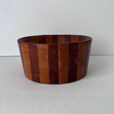 Vintage Wood Bowl Mid Century Modern Inlaid Stripe Heavy Shallow Unmarked picture