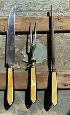 Antique Russell Green River Works 3 Piece Fancy Carving Knife Fork and Hone Set picture