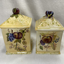 Capriware Ceramic Canisters  Hand Painted Fruit Design Tuscan Set of 2 picture
