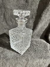 Vtg Heavy Glass Crystal Decanter Square Stopper Liquor Bottle Diamond Pattern picture
