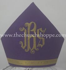 New Purple Mitre with IHS embroidery,mitra,Bishop's Mitre, New picture