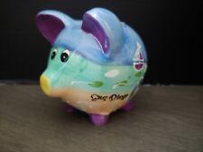 San Diego Bay Co Ceramic Pig Piggy Bank Hand Painted Ocean Beach Palm Trees 4.5