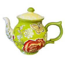 Beautiful Ashland Signature Accents Teapot Floral and Lime Green Vintage picture