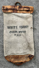 1940 Vintage Messenger LEATHER & CANVAS Bag WHITE FRONT Store COSTA MESA, CALIF picture