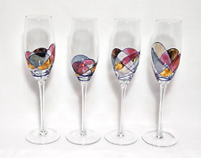 Milano Romanian Mosaic Stained Glass Champagne Flute Glasses 10 in Set of 4 picture