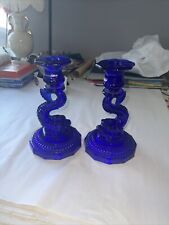 Vintage Cobalt Blue Serpent Candlestick Matching Set, Asian Theme, picture