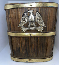 Vintage Barrell Wooden Trash Basket American Eagle Gold Trim Accent. picture