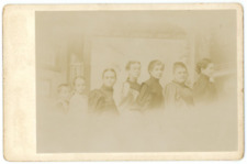 CIRCA 1880'S Unique CABINET CARD 7 Children In A Row Martin Stevens Point, WI picture