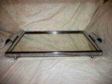 ART DECO CHROME VANITY MIRROR TRAY MACHINE AGE ROLLED HANDLES SERVING 1920s picture