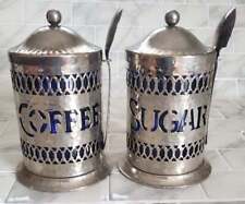 Vintage 1960s Leonard England Coffee & Sugar Hammered Silver Canisters With Spoo picture