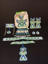NICE 8 PIECE CUT BEADED NATIVE AMERICAN INDIAN EAGLE AND TIPI DESIGN BEADED SET picture