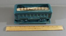 GREEN POTTERY PASSENGER TRAIN CAR PLANTER WITH ATTACHED TRAY BASE picture
