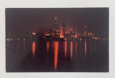 Night Skyline View of Detroit Michigan Postcard Unposted picture