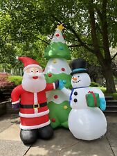 HUGE Gemmy Lighted Airblown Inflatable Christmas Tree With Santa And Snowman picture