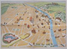 1957 Colorful Pictorial Bird's-Eye-View Map FIRENZE FLORENCE Italy by S. Calvino picture