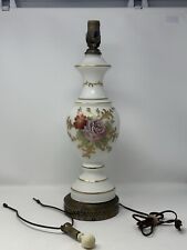 Vintage Handblown/Painted Satin Glass Table Lamp - Brass Base - Milkglass picture