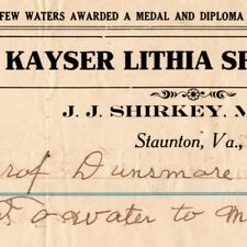 1906 Scarce Kayser Lithia Water Co. Billhead Letterhead Staunton, VA  JJ Shirkey picture