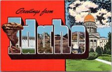 IDAHO Large Letter Greetings Postcard State Capitol / KROPP Linen c1940s Unused picture