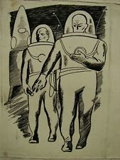 Ukrainian Soviet ink drawing space Star Wars Art spaceman Grandsons of Mars picture