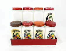 Vintage McKee Tipp City Milk Glass Red Spice Rack Jars Set picture