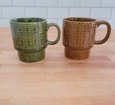 Vintage Glazed Brown and Green Stoneware 8 Ounce Mug Set Japan picture