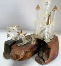 Vintage Glass Dragon/ Glass Castle On Wooden Block - A5 picture