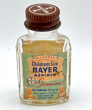 Vintage 1950s Children's Genuine BAYER ASPIRIN Empty Glass Bottle w/ Brown Top picture