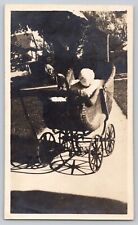 Antique Photo Unusual Faceless Baby In Stroller Carriage Buggy Odd Strange 1919 picture