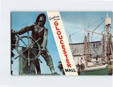 Postcard Fisherman's Permanent Memorial and Along the Wharfs Gloucester MA USA picture