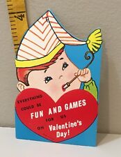 Vtg Valentine Card Red hair Boy Party Hat Favors 