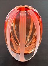 Gorgeous Orange Etched Art Glass WATERFORD Mesa Sunrise Evolution Vase 8 1/2