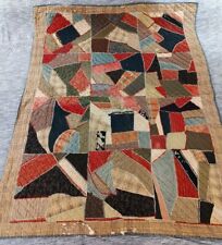 Vintage Antique 1800s Hand Stitched Patchwork Crazy Quilt-in-a-quilt Wool Cotton picture