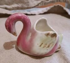 Vintage Ceramic Pink Iridescent Swan Planter Hollywood Regency Style Flower Pot picture