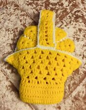 Vintage Vibrant Yellow and White Hand Crocheted Decorative Potholders and Basket picture