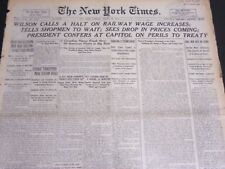 1919 AUG 26 NEW YORK TIMES - WILSON CALLS HALT ON RAILWAY WAGE INCREASE- NT 6964 picture