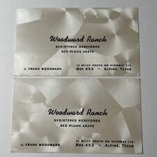 2 vtg 1940s WOODWARD RANCH J. Frank Woodward ALPINE TEXAS Business Cards AGATE picture