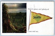 1928 THERE'S PEACE & PLENTY IN SEATTLE COME AND SEE PENNANT POSTCARD picture