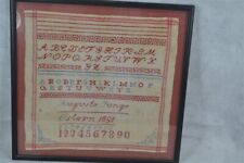 antique sampler framed date 1891 cross stitch signed  red white blue original picture