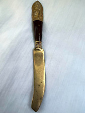 Brass Knife Vintage Asian Handmade Thailand Carving Temple Yellow Copper 21 Gram picture