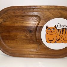 Vintage Dolphin Teak Cheese Board with Floral Trivet 18” L picture