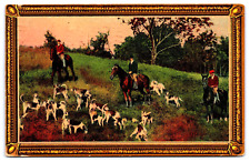 Antique 1910 Postcard Fox Hunting Scene Horses Fox Hounds Golden Frame A4 picture