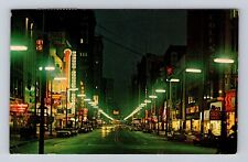 Cleveland OH-Ohio, Night View Downtown Euclid Avenue, Vintage c1968 Postcard picture