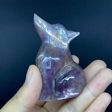 1pc Natural Purple Cloud Mother Quartz Hand Carved fox Crystal Reiki Healing picture