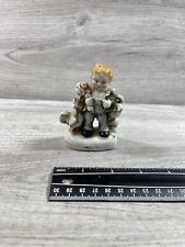 Vintage Occupied Japan Figurine Little Boy  with Basket Flowers & Animal picture