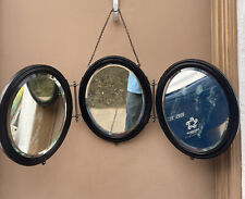 ANTIQUE Tri-Fold Nautical Shaving Mirror Oval Heavy Wood picture