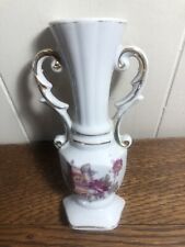 Vintage Porcelain Armed Vase Rose/Flowers Gold Trim WALL POCKET 6.5