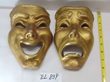 VINTAGE SET OF GOLD PLASTER COMEDY/TRAGEDY THEATER MASK WALL HANGINGS 7